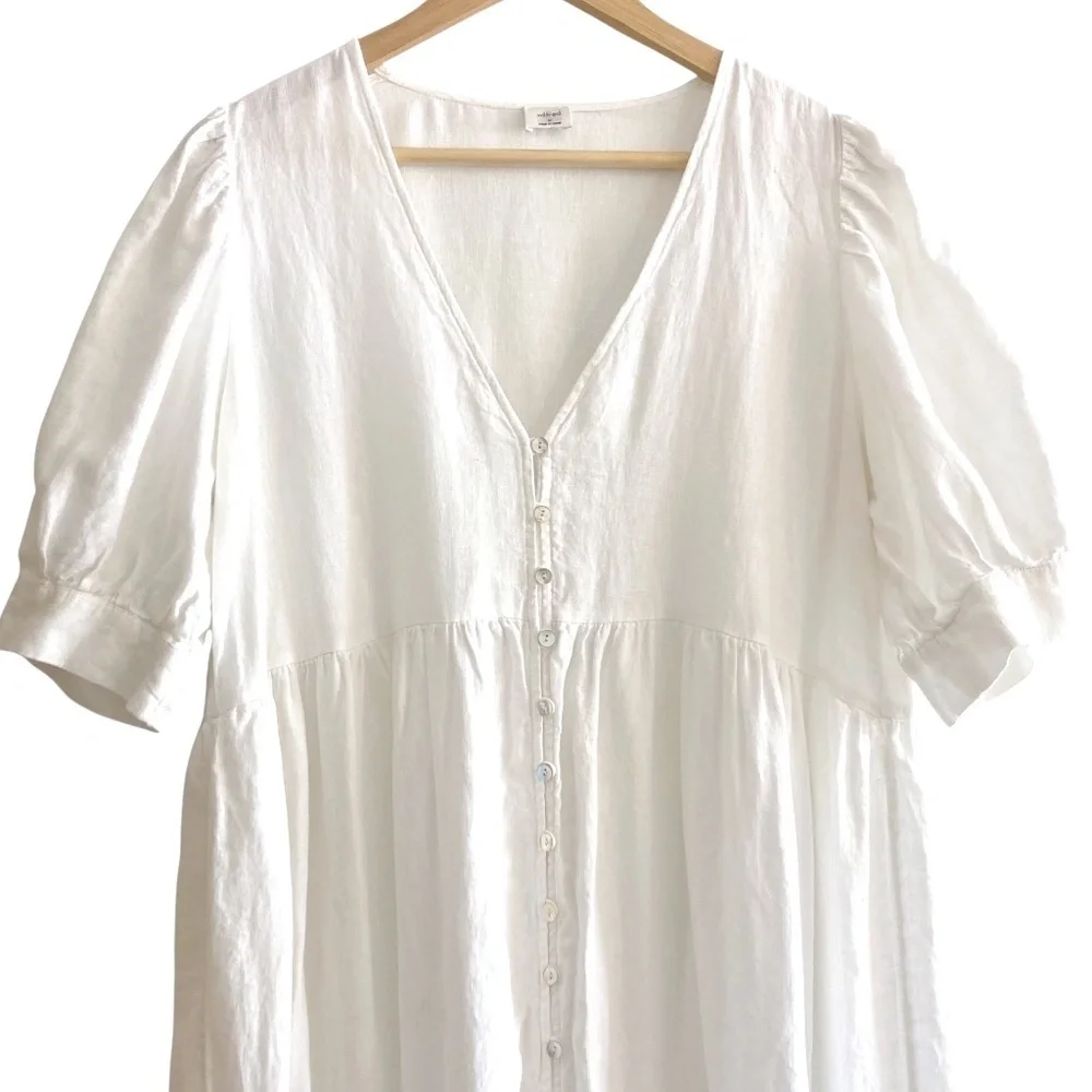 WILFRED Ohara Tiered Linen Maxi Dress White Puff Sleeve - Picture 7 of 14